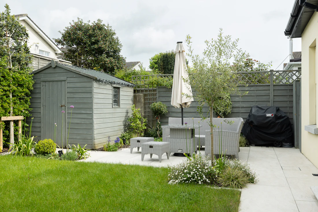 Backyard with lawn and patio seating