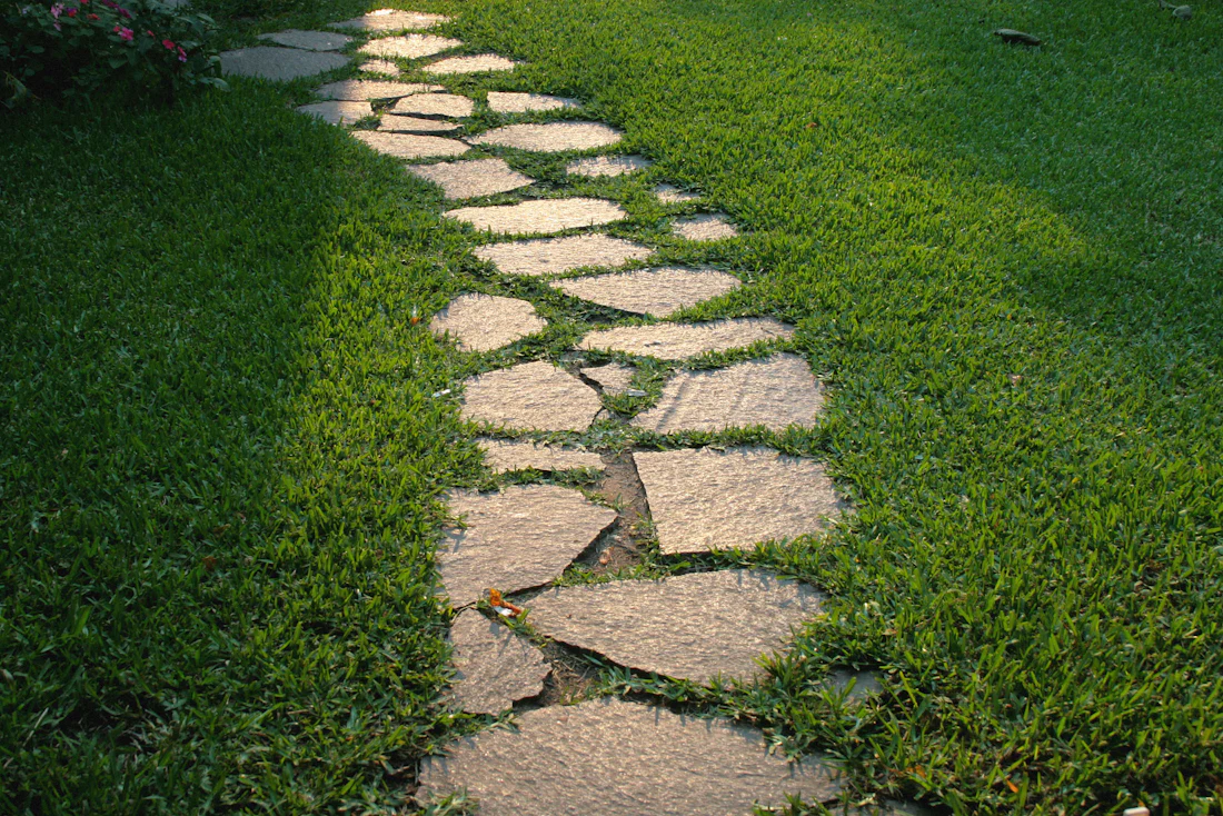 Stone stepping path through a lawn