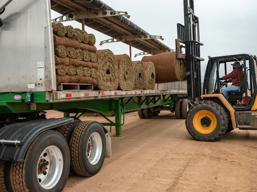 Rolls of fresh sod loaded on a trailer